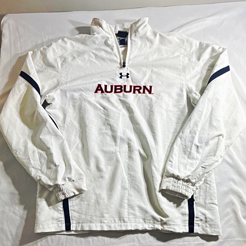 Under Armour Auburn Tigers 1/4 Zip Pullover Jacket White Navy Mens Size S